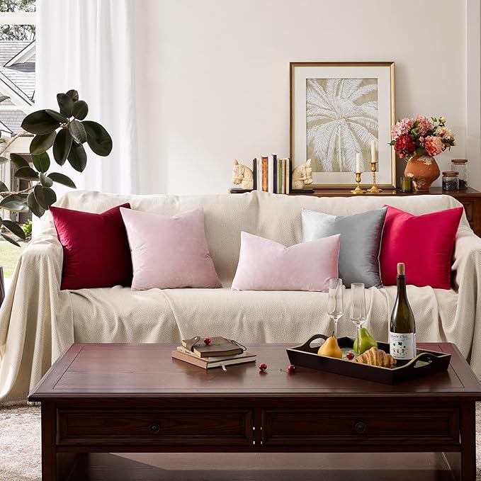 GIGIZAZA Decorative Couch Throw Pillow Cover,Set of 2 18x18 Sweet Lilac Pillow Covers,Square Sofa Velvet Throw Cushions