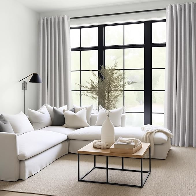 Topfinel 90 Inches Long Full Blackout Light Grey Linen Curtains for Bedroom, Pinch Pleat Black Out Curtains, Viral Farmhouse Modern Lined Track Drapes 2 Panels Set for Sliding Door Winter