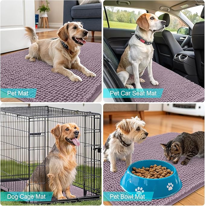 OLANLY Dog Door Mat for Muddy Paws 70x24, Absorbs Moisture and Dirt, Absorbent Non-Slip Washable Doormat, Quick Dry Chenille Mud Mat for Dogs, Entry Indoor Entryway Carpet for Inside Floor, Deep Plum