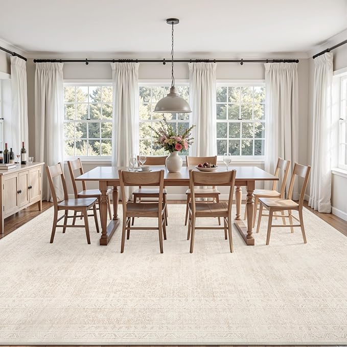5x7 Area Rugs for Living Room: Vintage Boho Neutral Washable Rug Indoor Soft Large Area Rug Carpet for Bedroom Nursery Farmhouse Dining Room Office Floor Non-Slip Low Pile Under Table Rug Beige