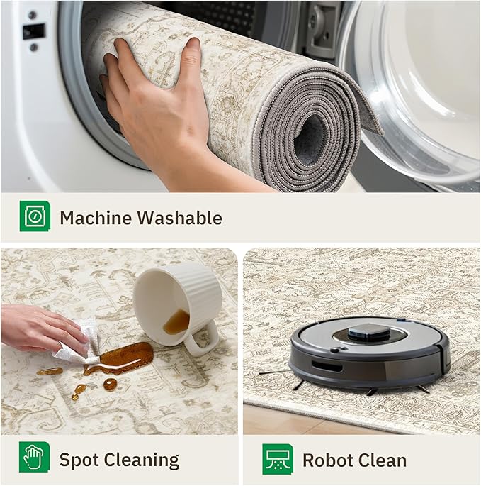 Washable 2x3 Entryway Area Rug - Small Non Slip Vintage Kitchen Runner Rugs Indoor Entrance Soft Neutral Stain Resistant Bathroom Mat Farmhouse Carpet for Bedroom Living Room Entry Laundry 2'x3' Beige