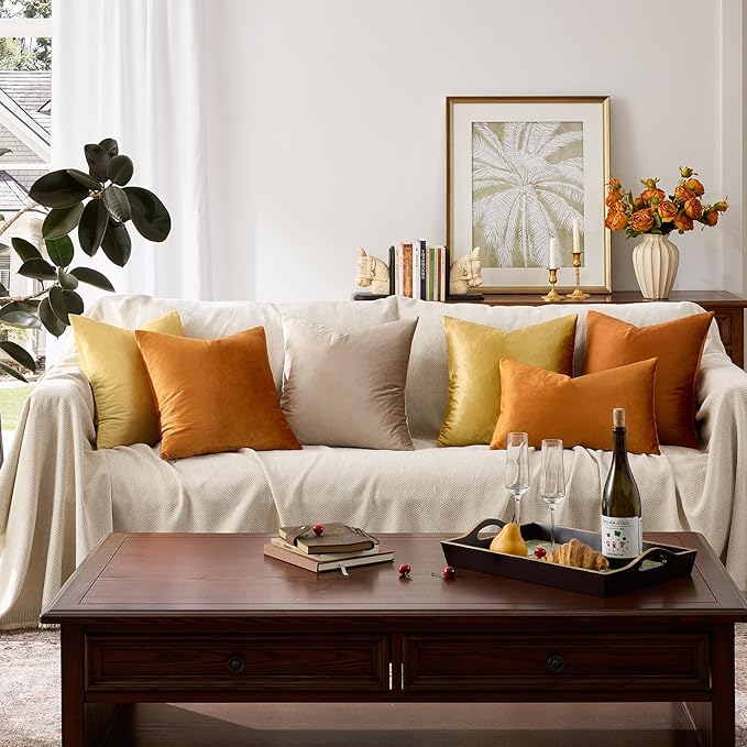 GIGIZAZA Decorative Couch Throw Pillow Covers,Set of 2 Orange Square Pillow Cushion Covers 22x22,Pillow Cases Velvet Pillow Covers
