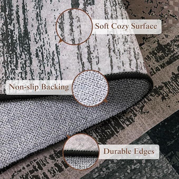 10x12 Washable Area Rugs for Living Room and Bedroom, Vintage Checkered Pattern Non-Slip Carpet, Stain Resistant Low Pile Soft Rug for Dining Room,Office,Nursery,Kids Room(10x12,Chocolate)