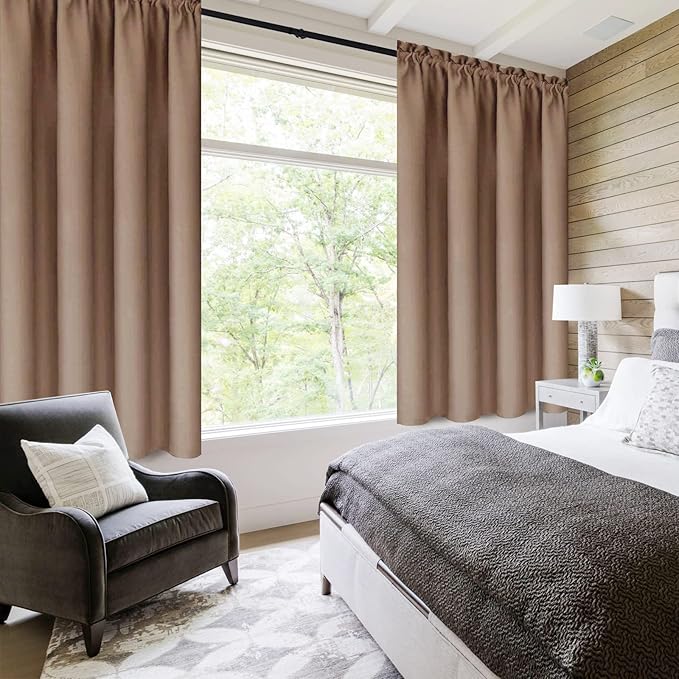 DWCN Blackout Curtains Room Darkening Thermal Insulated Bedroom Curtains Window Curtain Panels, 42 x 45 inches Long, Set of 2 Khaki Rod Pocket Drapes