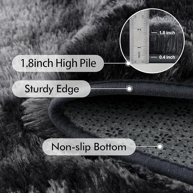9x12 Ft Extra Large Shag Rugs for Living Room, Tie Dyed Ultra Soft Fluffy Furry Area Rugs for Bedroom Indoor Floor, Aesthetic Carpet for Kids Home Decor (Dark Grey)