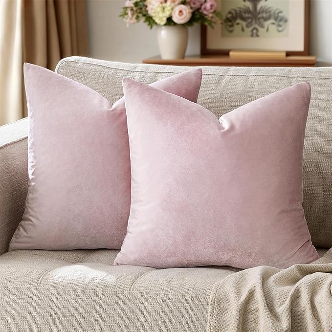 GIGIZAZA Decorative Couch Throw Pillow Cover,Set of 2 20x20 Sweet Lilac Pillow Covers,Square Sofa Velvet Throw Cushions