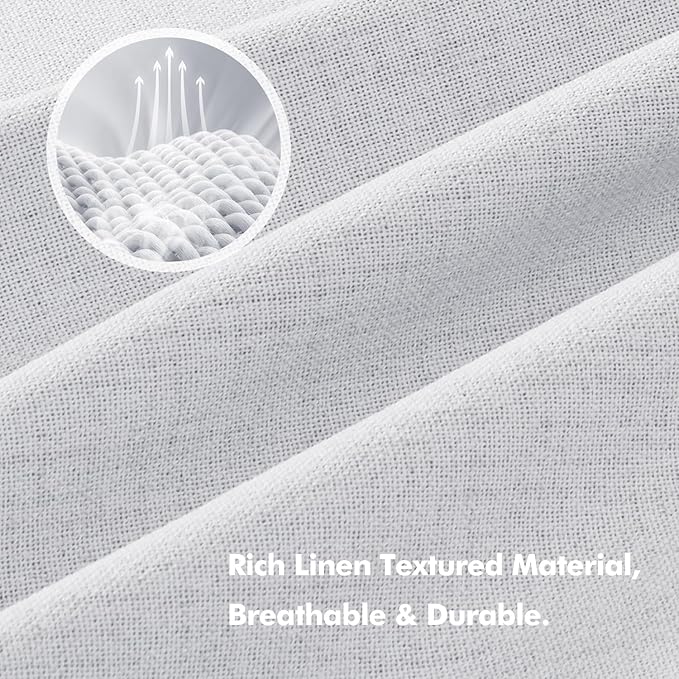 MIULEE 100% Blackout Linen Curtains for Bedroom, Grayish White Solid Luxury Decor Thermal Insulation Room Darkening Drapes for Living Room Nursery Back Tab Rod Pocket 42 x 108 Inches, 2 Panels