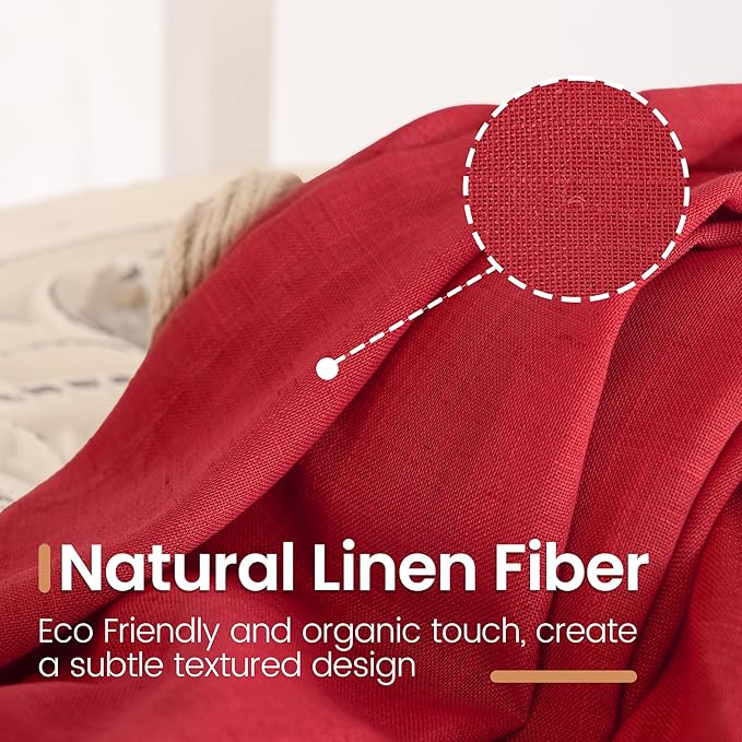 BGment Red Linen Curtains for Living Room 84 Inch Length - Semi Sheer Window Drapes Textured with Rod Pocket for Bedroom Decor Lightweight Light Filtering, 2 Panels Set, Each Panel 52 Inch Wide