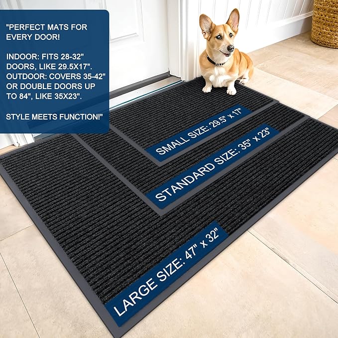 OLANLY Front Door Mat Indoor Outdoor Entrance, 2-Pack 33 x 21 Inch, Waterproof Heavy Duty Doormat, Fade Resistant, Low Profile, Easy Clean Patio Porch Welcome Floor Mats for Entry, Black