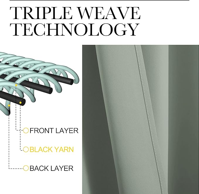 NICETOWN Window Curtains Blackout Drapes - Thermal Insulated Solid Rod Pocket Blackout Curtains/Draperies for Living Room (Greyish Green, One Pair, 42 by 72-Inch)