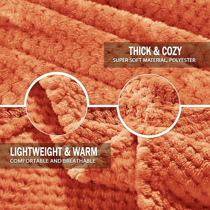 Exclusivo Mezcla Fleece Throw Blanket Extra Large, Super Soft and Warm Blankets for Couch, Sofa and Bed Waffle Textured, Cozy, Fuzzy and Lightweight (Burnt Orange, 50x70 Inches)