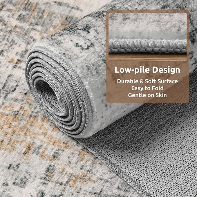 AMOAMI 2 x 10 Hallway Runner Rug Non Slip Super Soft Long Runner Rugs Machine Washable Low Pile Modern Abstract Runners for Hallways for Bedroom Laundry Room Kitchen, Grey
