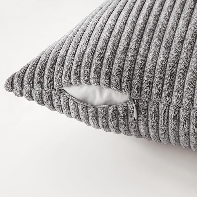 MIULEE Pack of 4 Neutral Grey Gradient Decorative Throw Pillow Covers 18x18 Inch Soft Boho Striped Corduroy Pillow Covers Modern Farmhouse Home Decor for Sofa Living Room Couch Bed