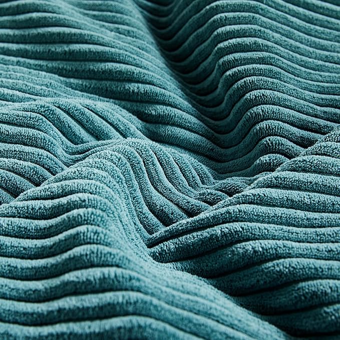 Fancy Homi 2 Packs Teal Lumbar Decorative Throw Pillow Covers 14x24 Inch for Living Room Couch Bed Sofa, Rustic Farmhouse Boho Home Decor, Soft Striped Corduroy Rectangle Accent Cushion Case 35x60 cm