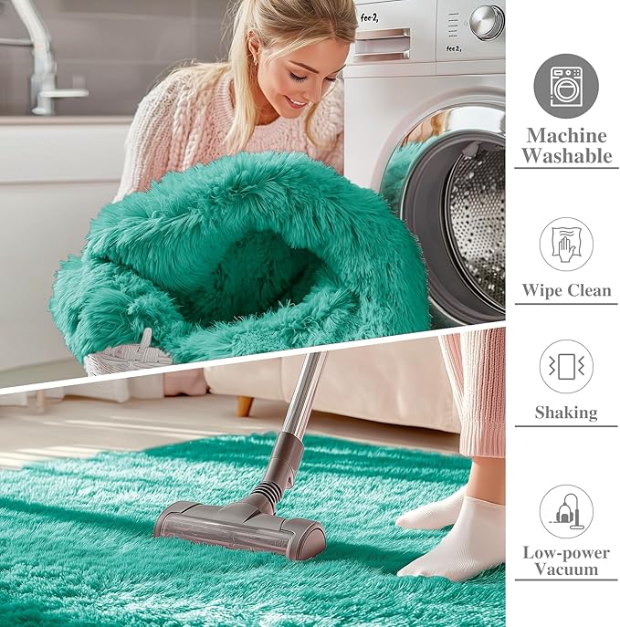 OLANLY 2x4 Machine Washable Runner Rugs for Hallway, Soft Fluffy Shaggy Bedside Rugs for Bedroom, Living Room, Indoor Floor Carpet for Kids Girls and Boys, Home Decor Aesthetic, Teal Green