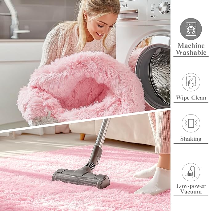 OLANLY 8x10 Machine Washable Large Area Rugs for Living Room, Bedroom, Soft Fluffy Shaggy Bedside Rug, Indoor Floor Carpet for Kids Girls and Boys, Dorms, Nursery, Home Decor Aesthetic, Pink