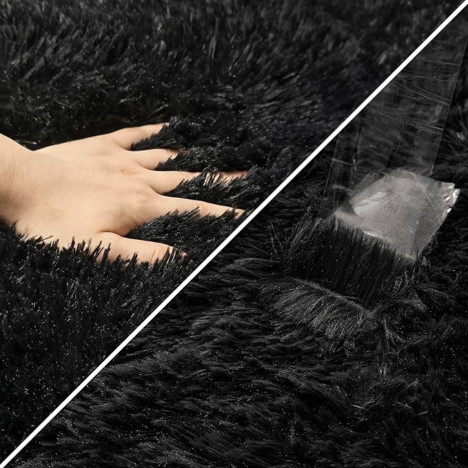 2x5 Bedside Area Rugs for Bedroom Soft Fluffy Shag Black Rug for Hallway Non-Slip Fuzzy Plush Living Room Rug Indoor Floor Carpet for Kids Rooms Dorm Nursery Modern Home Aesthetic Decor