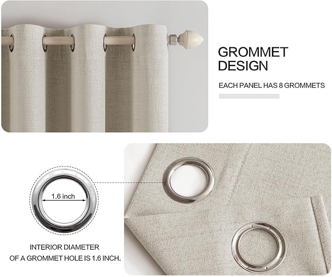 MIULEE 100% Blackout Linen Curtains for Bedroom Thermal Insulated Cobblestone Grommet Room Darkening Curtains & Drapes for Living Room Nursery 52 x 108 Inch (2 Panels)