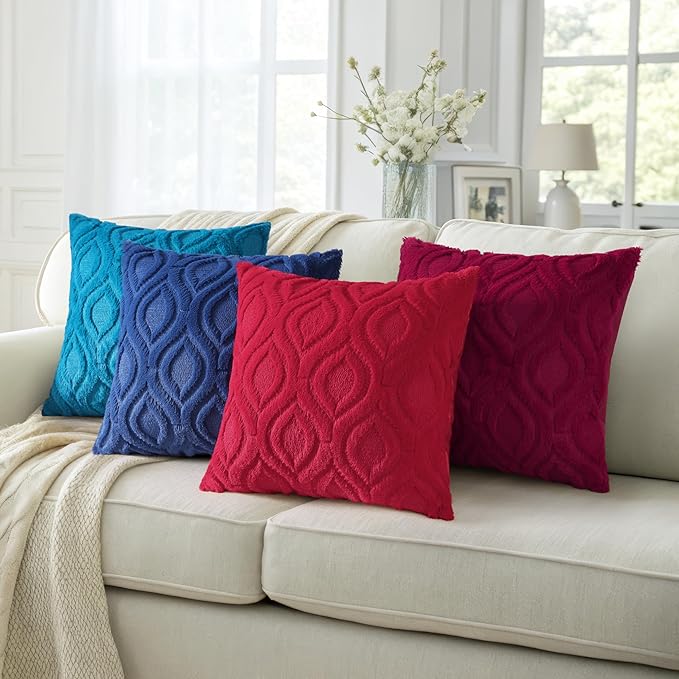 decorUhome Summer Throw Pillow Covers 12x20 Inch Set of 2, Soft Plush Faux Wool Turquoise Solid Couch Pillow Covers, Accent Farmhouse Neutral Rectangle Pillow Cases for Sofa Bed Living Room