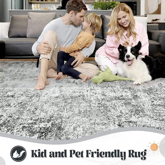 XLUEZ 8x10 Area Rugs for Living Room, Washable Modern Abstract Large Area Rug Neutral Soft Non Slip Kids Rug Stain Resistant Indoor Carpet for Bedroom Nursery Dining Room Playroom(Grey, 8'x10')
