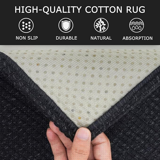 KOZYFLY Rugs for Entryway 3x5 ft Washable Area Rug Non Slip Rubber Backed Entry Rug Woven Indoor Door Mat Cotton Kitchen Rugs Floor Carpet for Entryway, Foyer, Backdoor, Black/Dark Grey
