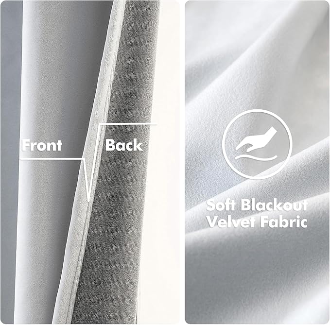 MIULEE 2 Pieces Greyish White Velvet Curtains Exquisite & Elegant Grommet Thermal Soundproof Room Darkening Light Blocking Curtains/Drapes for Living Room Bedroom 52 x 84 Inch