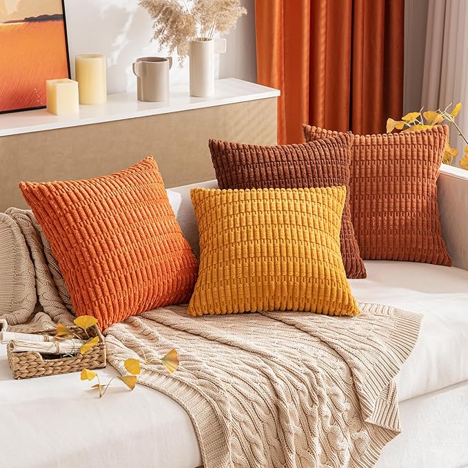 MIULEE Pack of 2 Rust Corduroy Decorative Pillow Covers 20x20 Inch Soft Boho Striped Throw Pillow Covers Modern Farmhouse Home Decor for Summer Sofa Living Room Couch Bed