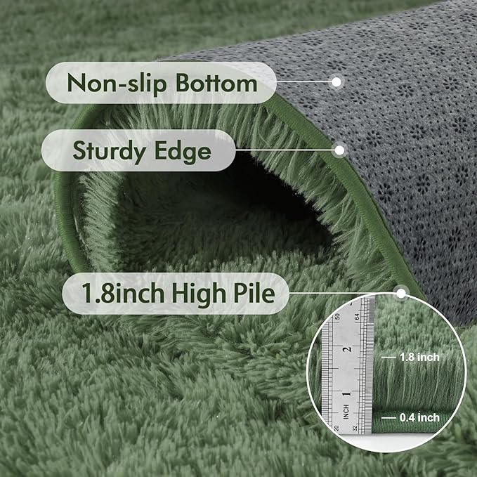 8x10 Ft Extra Large Shag Green Area Rug for Living Room, Ultra Soft Fluffy Furry Rugs for Bedroom Classroom Indoor Floor, Aesthetic Carpet for Kids Home Decor