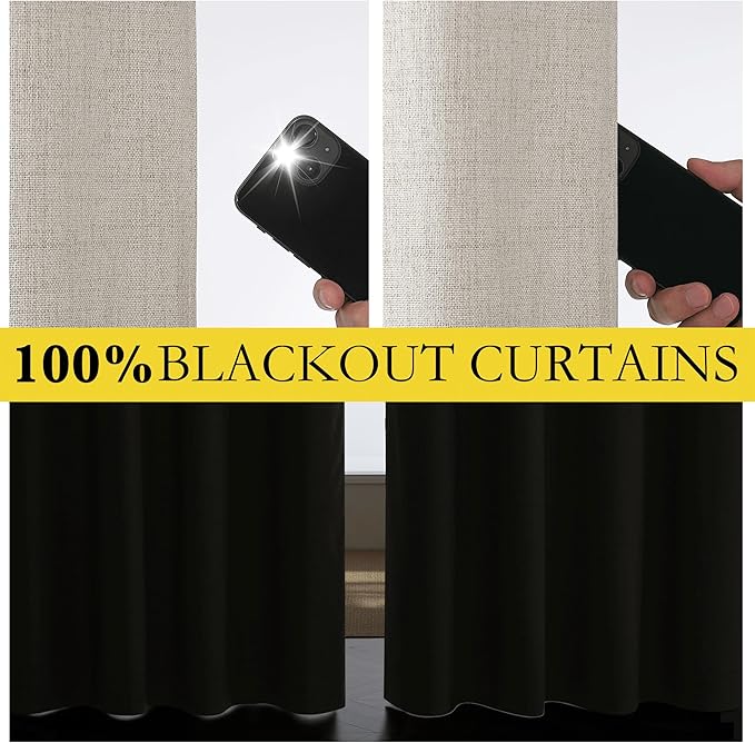 NICETOWN Brich Vintage Open Linen Weave Flax Thermal Curtains, 100% Blackout Curtains 72" Long for Dining Room, Soundproof Window Treatment Drapes for Gym Room, 42" Wide Per Panel, Set of 2