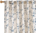 Lazzzy Farmhouse Linen Curtains Blue Floral Curtains 96 Inch Long Back Tab Drapes for Living Room Bedroom Light Filtering Country Vintage Rod Pocket Curtain, 2 Panels, Blue on Beige