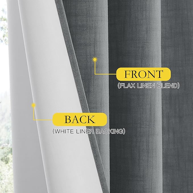 NICETOWN 100% Absolutely Blackout Linen Curtains with Thermal Insulated White Liner, Dove Grey, W52, 2 Pieces, Noise Reducing Textured Linen Look Curtains for Windows 102 inch Length for Classroom