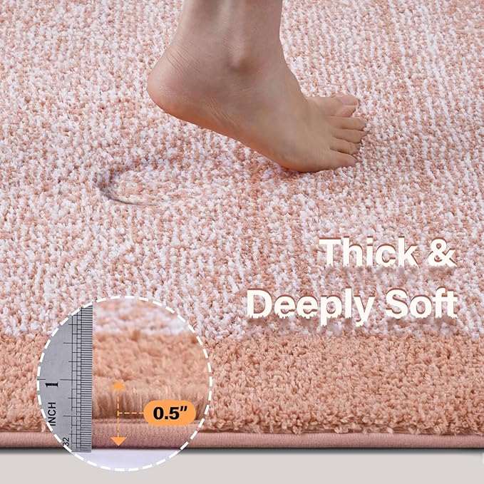 Bathroom Rugs 24x17 Non Slip Washable, Pink Bath Mat for Bathroom Floor Tub, Soft Absorbent Quick Dry Mats for Shower, Bathtub,Home Decor