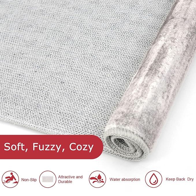 KOZYFLY Modern Abstract Washable Rug Runner 2x8 Hallway Runner Rug Non-Slip Soft Kitchen Runner Rugs, Print Grey/Light Beige/Brown Striped Carpet Runner for Entryway Bathroom