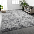 Deerhoo Shag Area Rug, 4 X 6 Tie-Dyed Plush Fuzzy Rugs for Living Room, Ultra Soft Fluffy Furry Rug for Bedroom, Indoor Carpet Nursery Rugs for Kids Room Home Decor, Light Grey