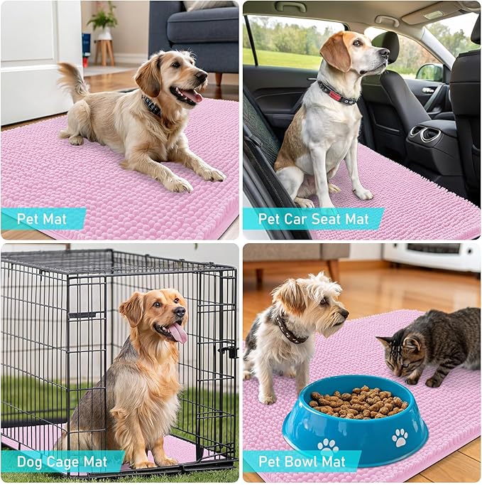 OLANLY Dog Door Mat for Muddy Paws 54x32, Absorbs Moisture and Dirt, Absorbent Non-Slip Washable Doormat, Quick Dry Chenille Mud Mat for Dogs, Entry Indoor Entryway Carpet for Inside Floor, Pink