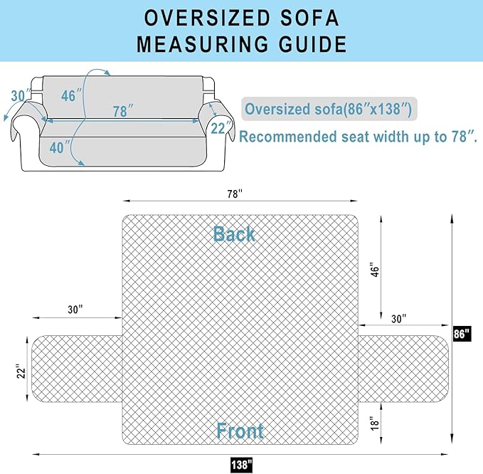 Reversible Oversized Sofa Covers Couch Cover Furniture Protector for Dogs Elastic Straps Water Resistant(XLSofa Light Grey/Beige)