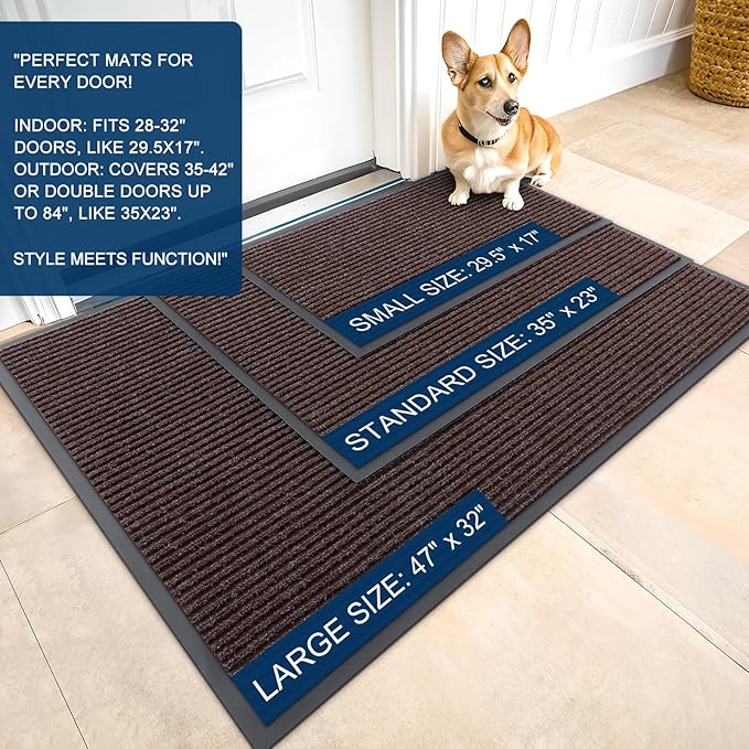 OLANLY Front Door Mat Indoor Outdoor Entrance, Waterproof Heavy Duty Doormat, Fade Resistant, Low Profile, Easy Clean Patio Porch Welcome Floor Mats for Entry, 47x32, Tan