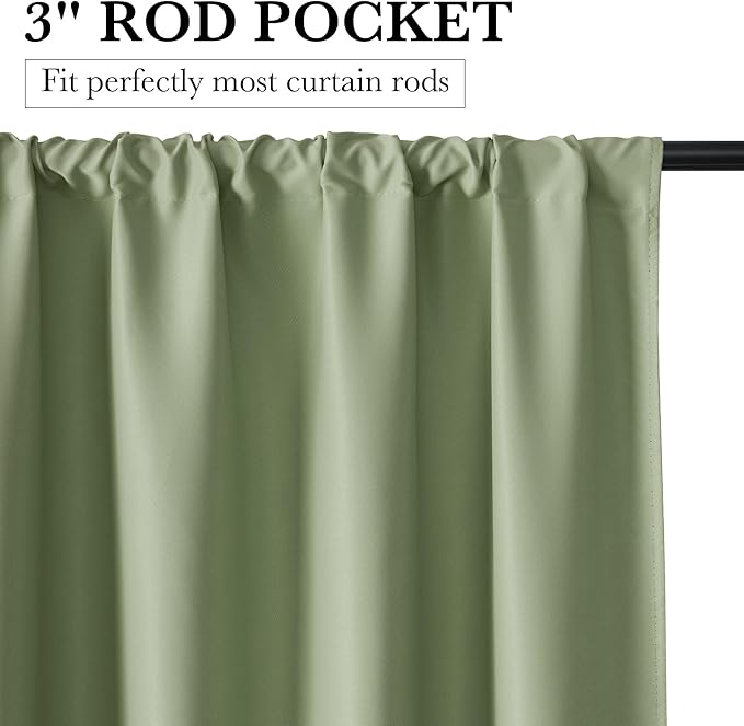 RYB HOME Bedroom Blackout Curtains 72 inches Long, 100% Blackout Thermal Insulated Noise Reducing Curtains for Living Room Nursury, 62 inches Wide by 72 inches Long, Sage Green