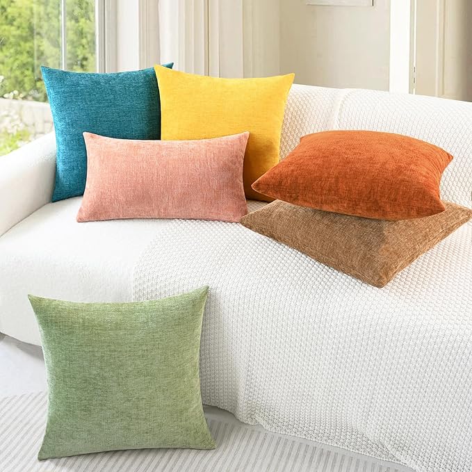 CaliTime Fall Throw Pillow Covers Decorative 26 X 26 Inches Pack of 2 Cozy Chenille Cushion Cases for Couch Sofa Bed Living Room Home Burnt Orange