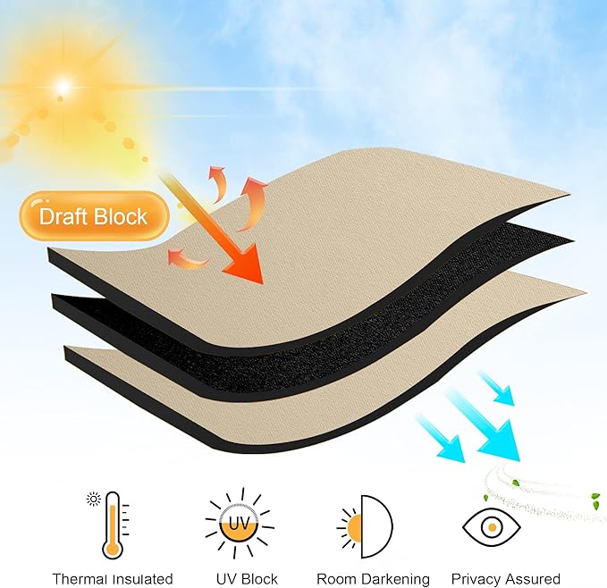 RYB HOME Curtains for Bedroom 84 inches Long 2 Panels Set, Privacy Thermal Insultaed Sunlignt Heat Blocking Drapes for Nursery Rental Room, Width 42 by Length 84, Biscotti Beige