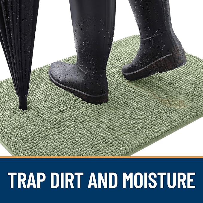 OLANLY Dog Door Mat for Muddy Paws 59x24, Absorbs Moisture and Dirt, Absorbent Non-Slip Washable Doormat, Quick Dry Chenille Mud Mat for Dogs, Entry Indoor Entryway Carpet for Inside Floor, Sage Green