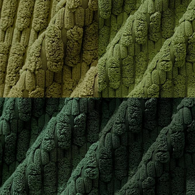 Fancy Homi Set of 4 Green Winter Decorative Throw Pillow Covers 14x14 Inch for Couch Bed Chair, Aesthetic Rustic Boho Room Decor, Soft Fuzzy Double Sided Thick Corduroy Textured Cushion Case 35cm