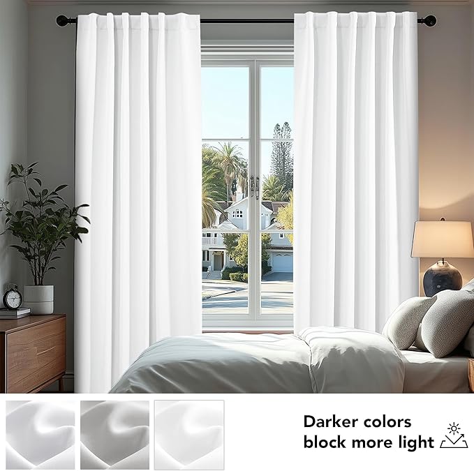 Deconovo Room Darkening Curtains, Thermal Insulated Noise-Reducing Window Panels for Bedroom, Living Room and Home Office, 2 Panels, Pure White, 42W x 108L Inch