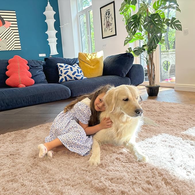 OLANLY 2x9 Machine Washable Runner Rugs for Hallway, Soft Fluffy Shaggy Bedside Rugs for Bedroom, Living Room, Indoor Floor Carpet for Kids Girls and Boys, Nursery Rooms, Home Decor Aesthetic, Beige