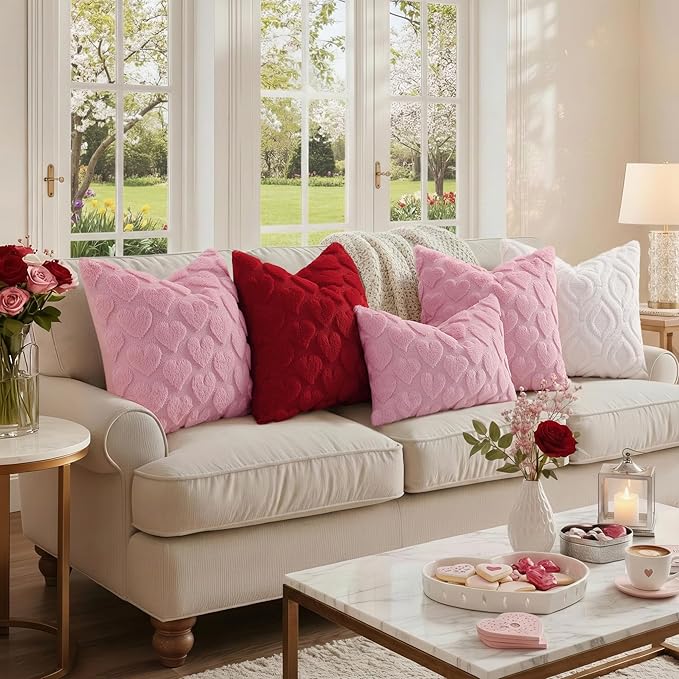 decorUhome Throw Pillow Covers 12x20 Inch Set of 2, Soft Plush Faux Wool Cream White Solid Couch Pillow Covers, Accent Farmhouse Neutral Rectangle Pillow Cases for Sofa Bed Living Room