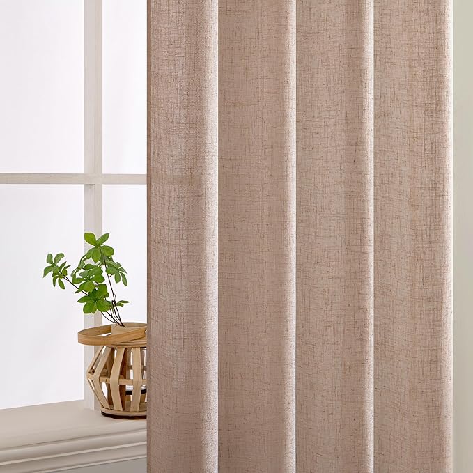 MIULEE Natural Beige Linen Curtains 63 Inch Length 2 Panels for Bedroom Living Room, Soft Linen Textured Window Drapes Semi Sheer Light Filtering Back Tab Rod Pocket Farmhouse Burlap Look Decor