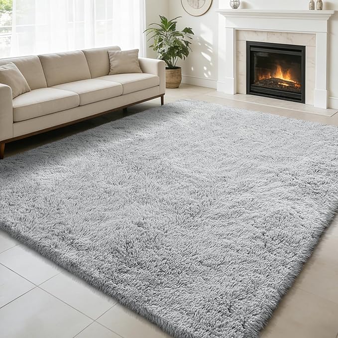 9x12 Fluffy Area Rugs for Living Room,Large Fuzzy Shag Area Rug for Bedroom,Grey Soft Non-Shedding Indoor Plush Carpet for Kids Bedroom Nursery Home Decor