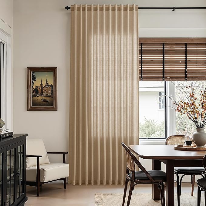 Nanspring Sand Beige Curtains 120 Inches Long for Living Room Linen Textured Simple Modern Semi Sheer Curtains Back Tab Floor to Ceiling Lightweight Curtain for Bedroom Office 52x120, 2 Panels
