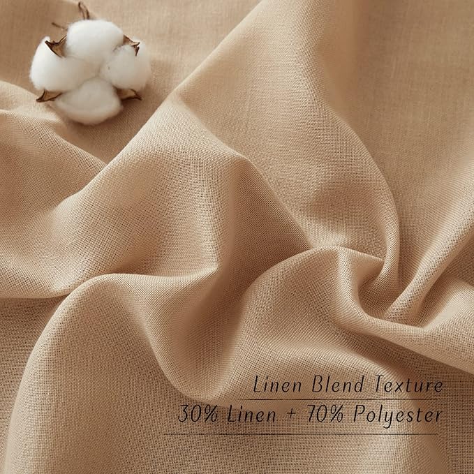 NICETOWN Camel Linen Kitchen Curtains 36 inch Length, Decorative Thick Flax Small Window Treatments Privacy Assured with Light Filtering for Bedroom/Bathroom, W55 x L36, 2 Panels