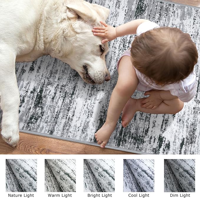 Lansny Modern Abstract Entryway Rug Indoor 2x3 Washable Rug Non-Slip Soft Small Area Rug Black Grey White Kitchen Mats Thin Print Faux Wool Floor Carpet Throw Rugs for Entrance Bedroom Home Decor